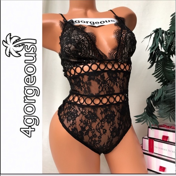 VS XS S M L PLUNGE BLACK RING TEDDY SCALLOP LINGERIE SEXY - Picture 2 of 4